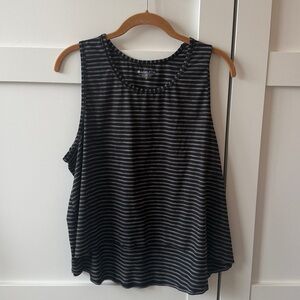 Athleta High Neck Chi Tank Women L Black Gray Stripe Activewear Stretch Yoga